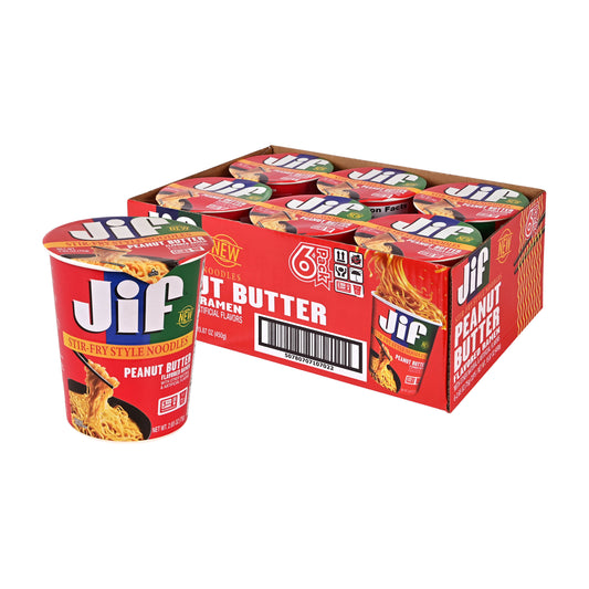 Jif Stir-Fry Style Noodles, Peanut Butter Flavored - Microwavable Cup, 2.65 oz. (75g), 6-Pack