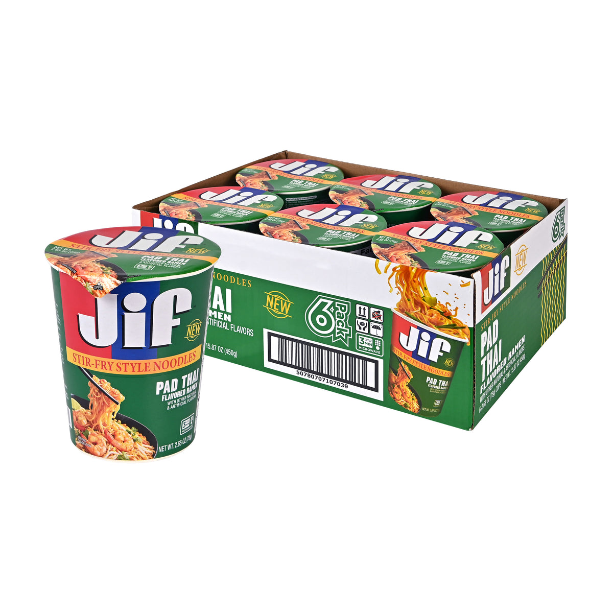 Jif™ Stir-Fry Style Noodles, Pad Thai Flavored - Microwavable Cup, 2.65 oz. (75g), 6-Pack