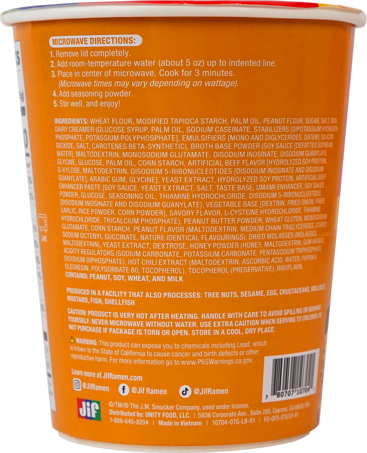 Jif™ Stir-Fry Style Noodles, Hot Honey Peanut Butter Flavored - Microwavable Cup, 2.65 oz. (75g), 6-Pack