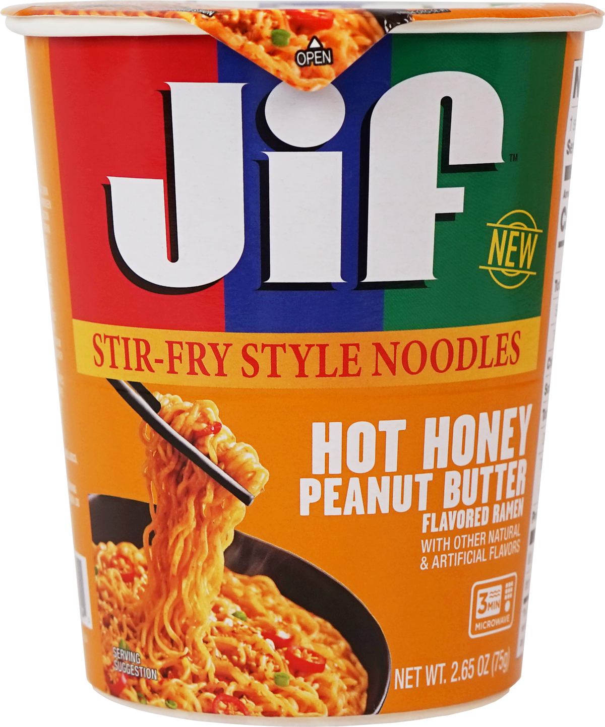 Jif™ Stir-Fry Style Noodles, Hot Honey Peanut Butter Flavored - Microwavable Cup, 2.65 oz. (75g), 6-Pack