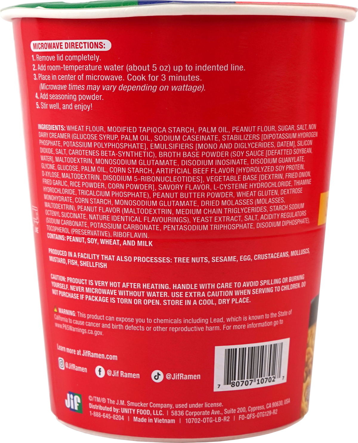 Jif Stir-Fry Style Noodles, Peanut Butter Flavored - Microwavable Cup, 2.65 oz. (75g), 6-Pack
